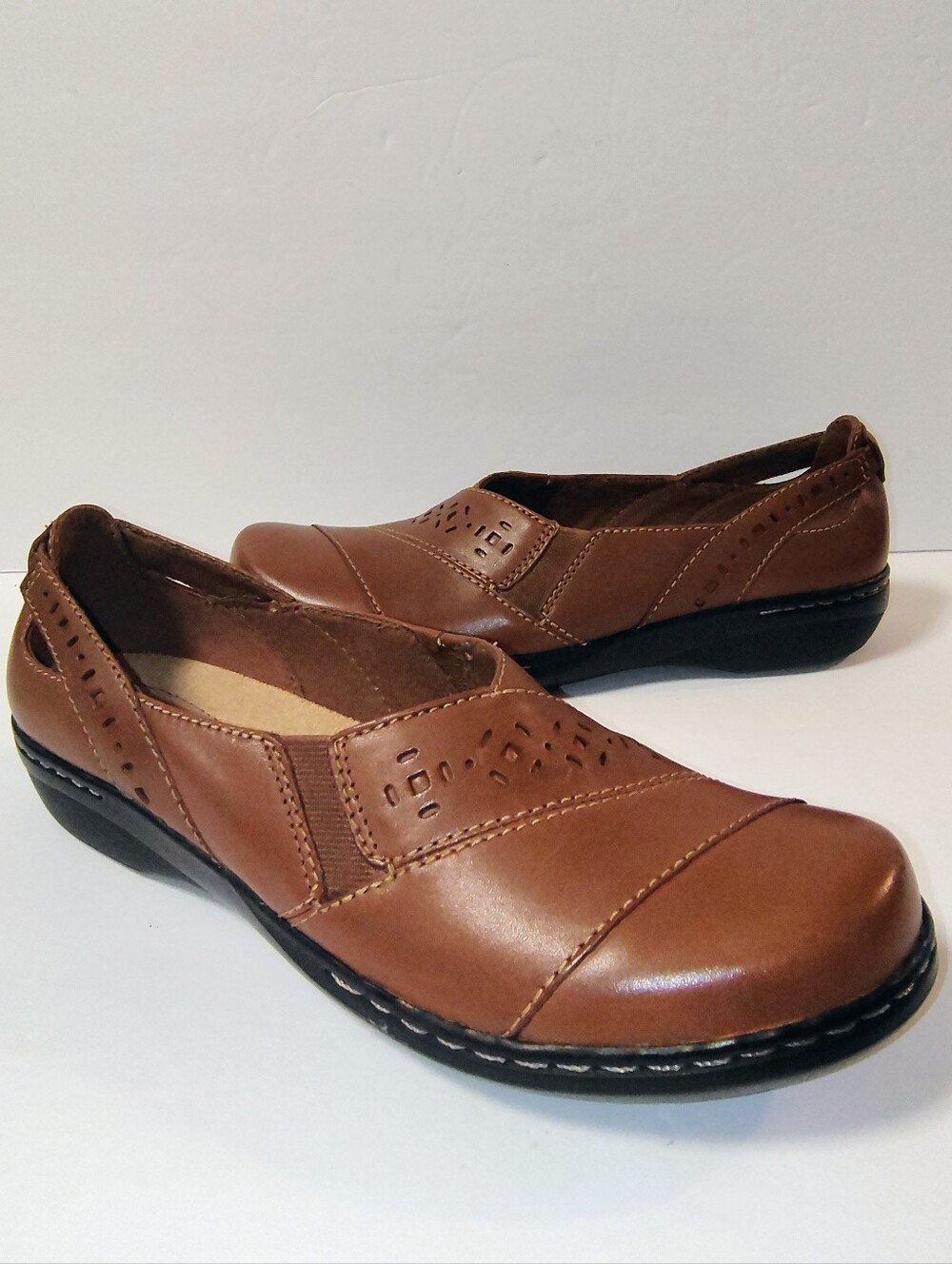 Clarks Evianna Fig4 Women’s Leather Casual Comfort Slip On Loafers Tan 8.5N